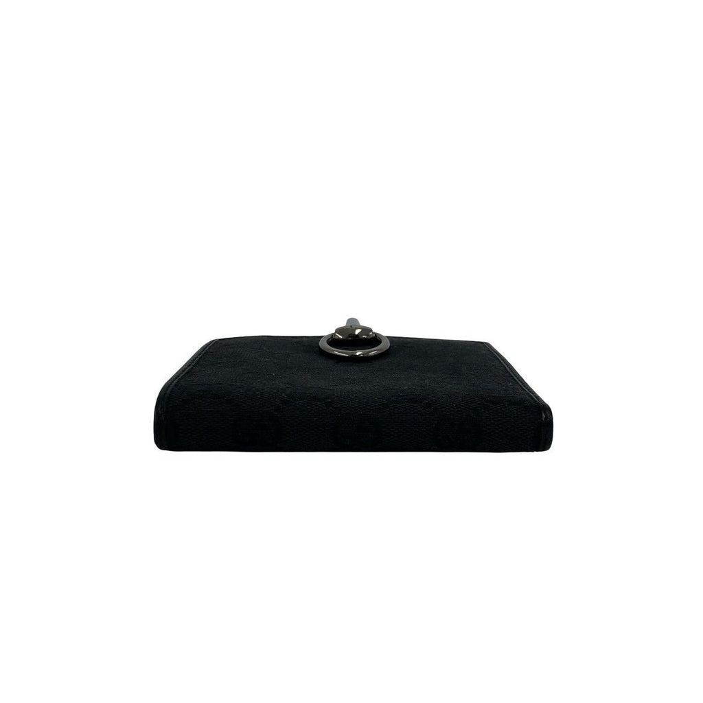 Gucci GG Pattern Logo Canvas Leather Bifold Wallet Card Case Coin Purse Black — view 6