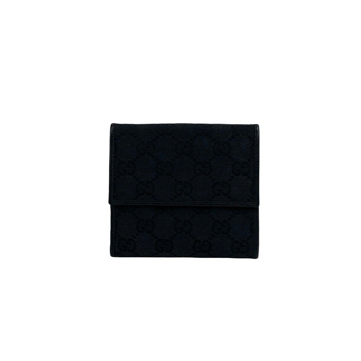 Gucci GG Pattern Logo Canvas Leather Bifold Wallet Card Case Coin Purse Black — view 2