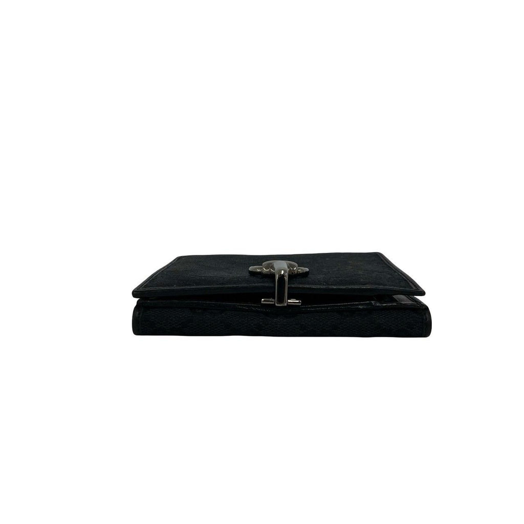 Gucci GG Pattern Logo Canvas Leather Bifold Wallet Card Case Coin Purse Black — view 3