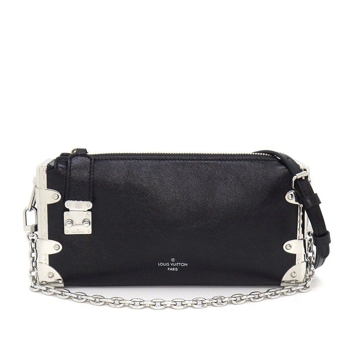 Louis Vuitton Shoulder Bag Slim Trunk Black Cuffleather Silver