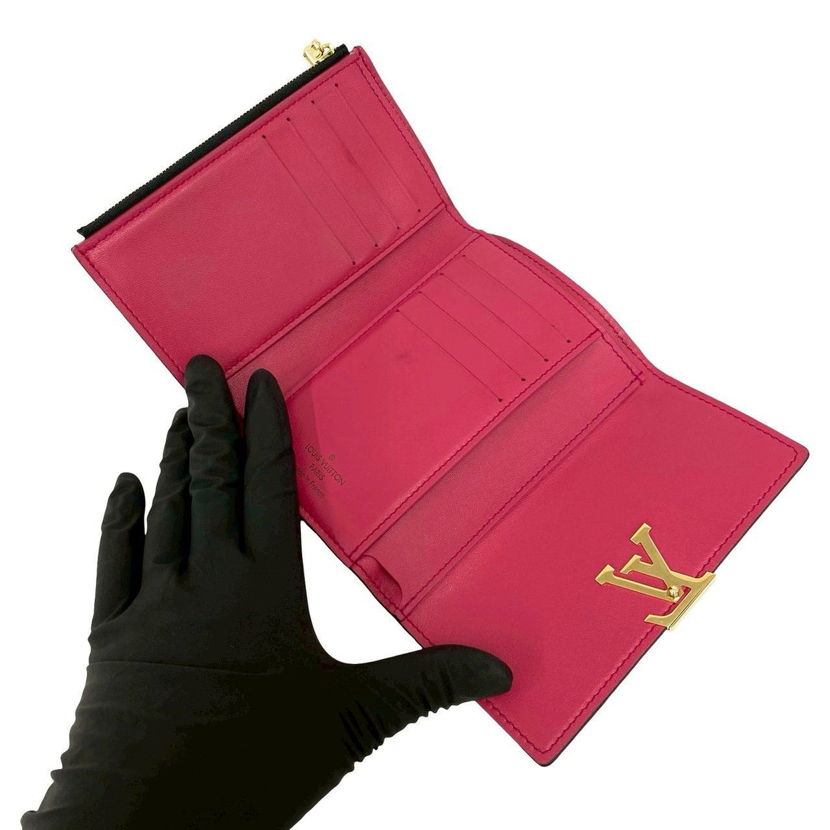 Louis Vuitton Portefeuille Capucines Compact Leather Trifold Wallet Black Pink — view 7