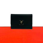 Louis Vuitton Portefeuille Capucines Compact Leather Trifold Wallet Black Pink