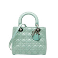Dior Cannage Lady Dior 2-Way Shoulder Bag Mint Green Patent Leather
