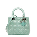 Dior Cannage Lady Dior 2-Way Shoulder Bag Mint Green Patent Leather