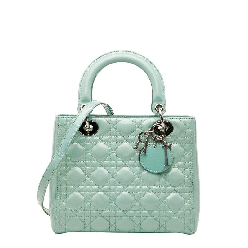 Dior Cannage Lady Dior 2-Way Shoulder Bag Mint Green Patent Leather