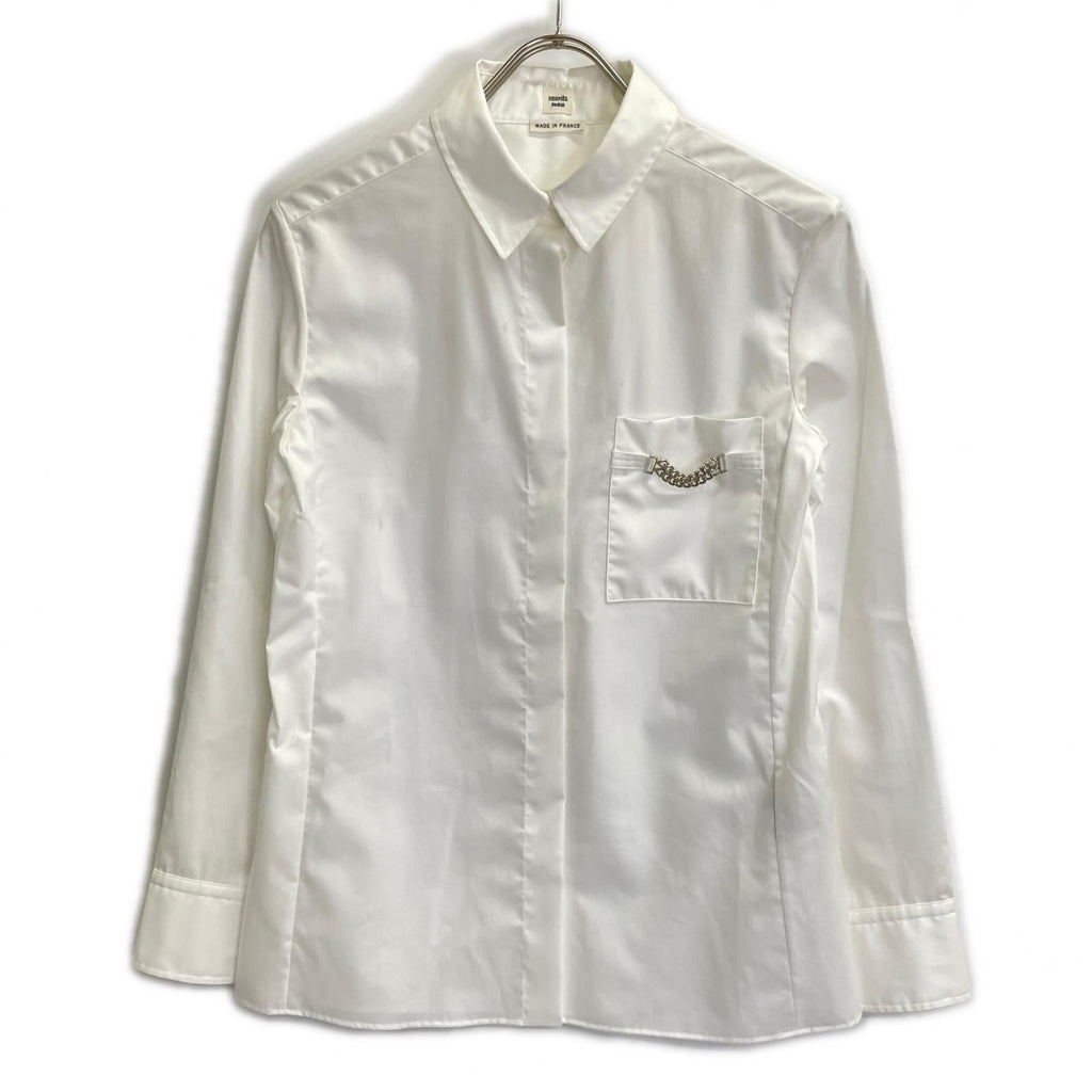 Hermes White Cotton Series Shell Button Shirt 34