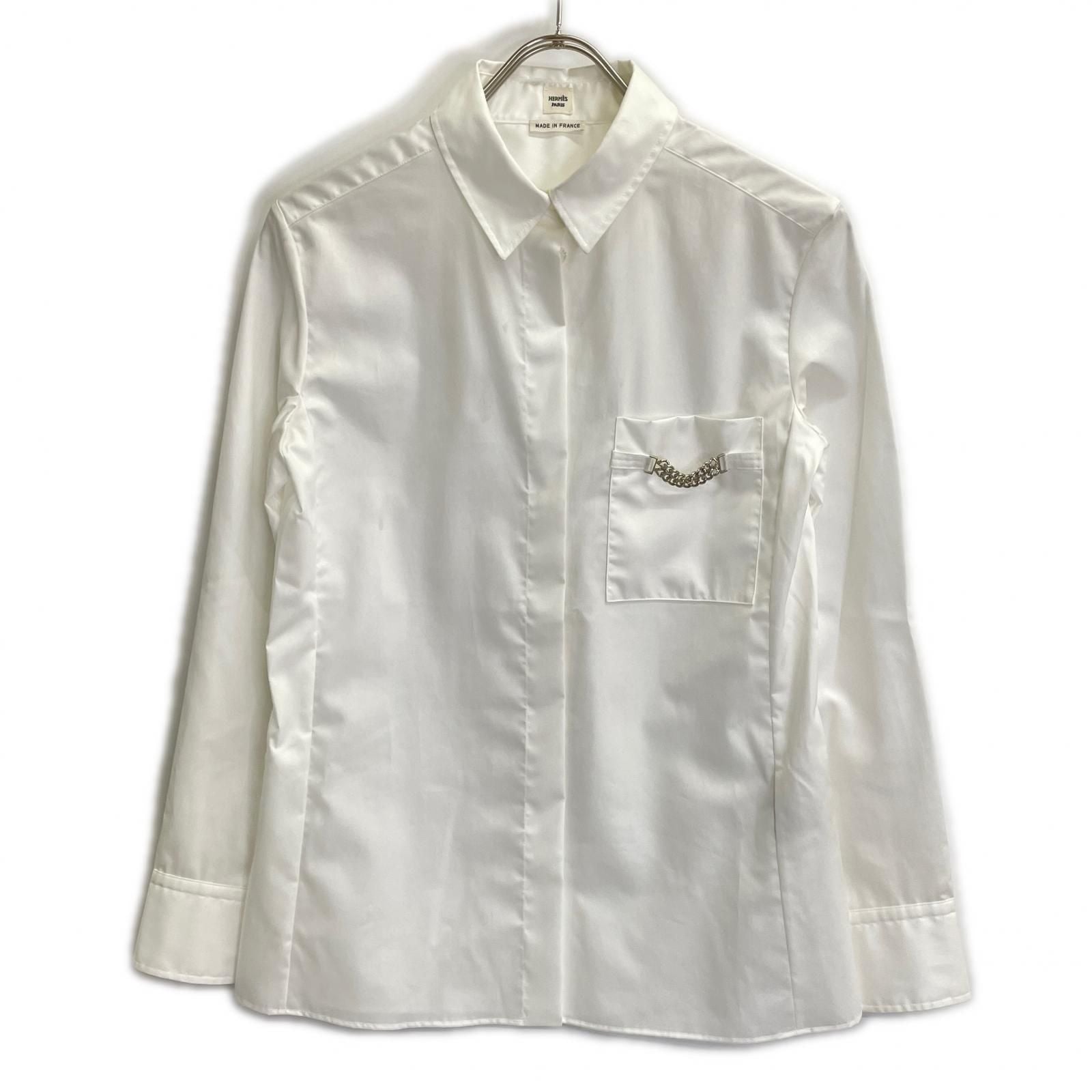 Hermes White Cotton Series Shell Button Shirt 34