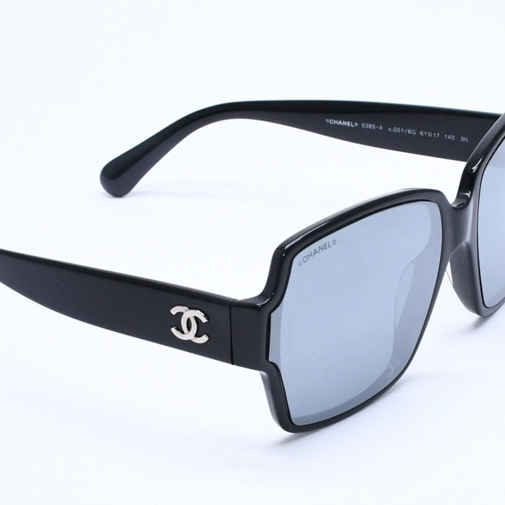 Chanel Square Shape Sunglasses Mirror Lens Black CC Logo Eyewear — view 4