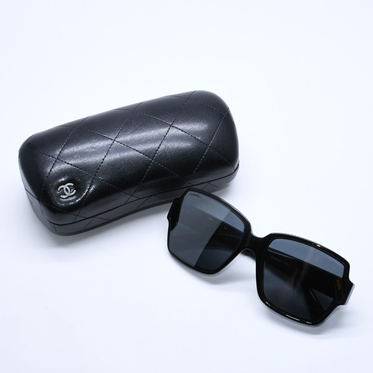 Chanel Square Shape Sunglasses Mirror Lens Black CC Logo Eyewear
