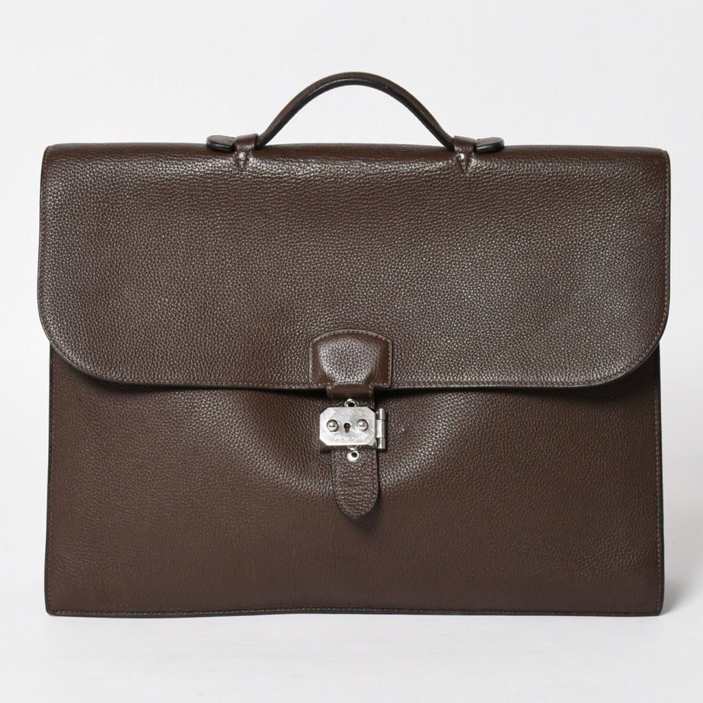 Hermes Sac a Depeche 41 Triple Leather le Business Bag Togo Chocolate Silver 4