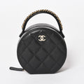 Chanel Small Round Vanity Bag Handbag Stand CC Logo Caviar Leather Black