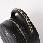 Chanel Small Round Vanity Bag Handbag Stand CC Logo Caviar Leather Black — view 5