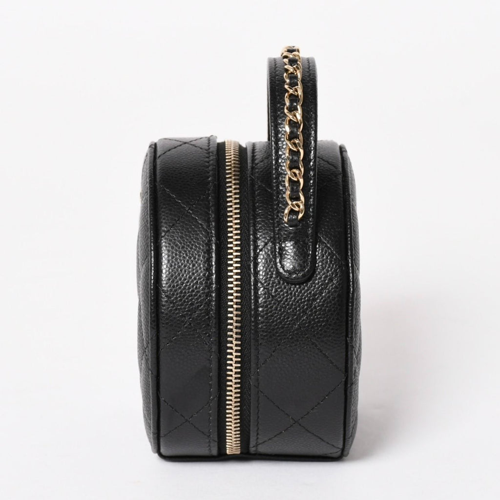 Chanel Small Round Vanity Bag Handbag Stand CC Logo Caviar Leather Black — view 4