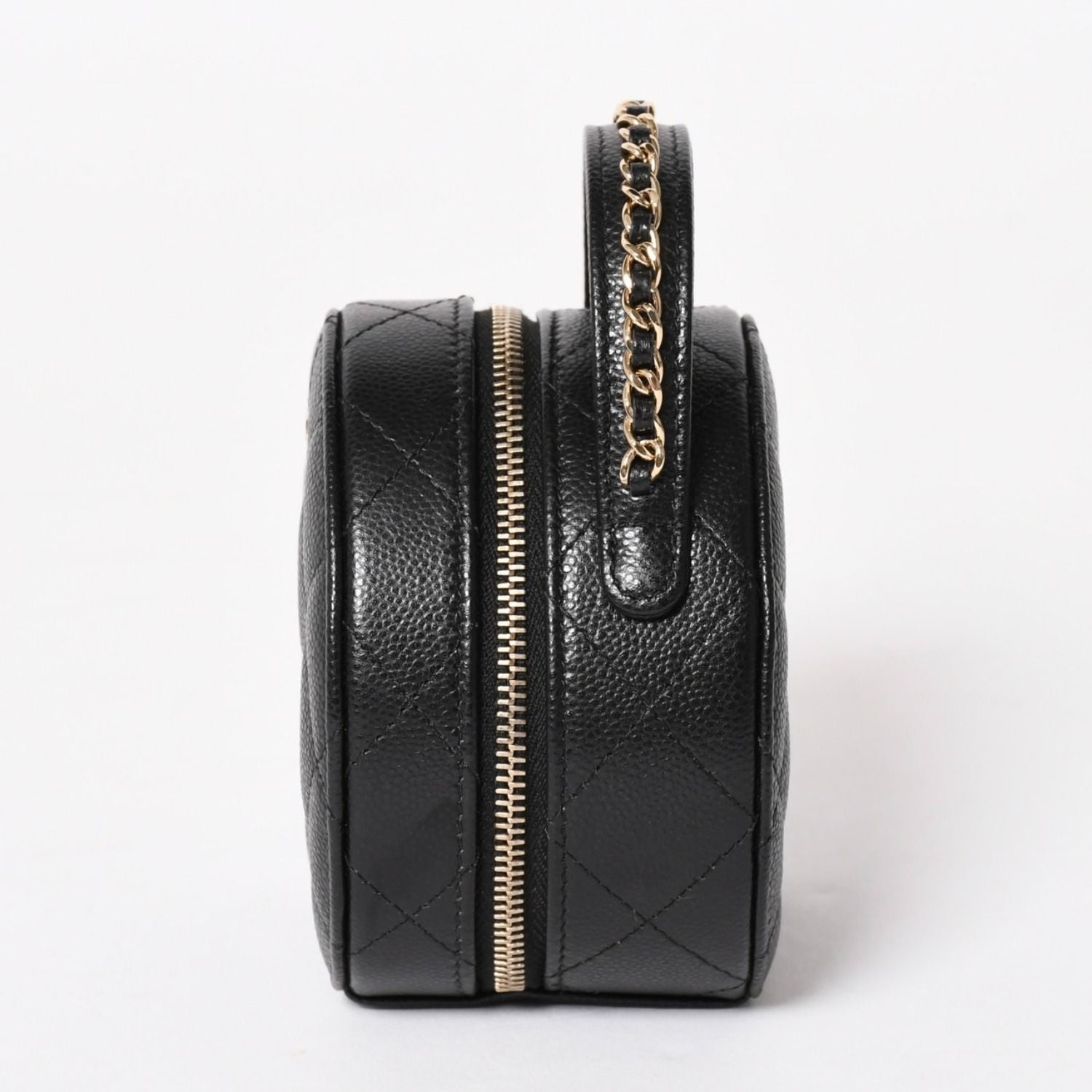 Chanel Small Round Vanity Bag Handbag Stand CC Logo Caviar Leather Black — view 4