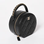 Chanel Small Round Vanity Bag Handbag Stand CC Logo Caviar Leather Black — view 3