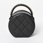 Chanel Small Round Vanity Bag Handbag Stand CC Logo Caviar Leather Black — view 2