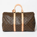 Louis Vuitton Monogram Keepall 45 Boston Bag Canvas Vachetta Leather Brown Gold