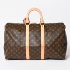 Louis Vuitton Monogram Keepall 45 Boston Bag Canvas Vachetta Leather Brown Gold