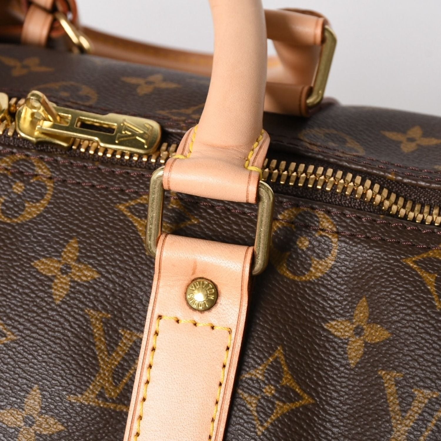 Louis Vuitton Monogram Keepall 45 Boston Bag Canvas Vachetta Leather Brown Gold — view 8