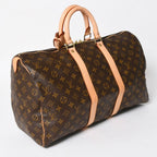 Louis Vuitton Monogram Keepall 45 Boston Bag Canvas Vachetta Leather Brown Gold — view 3