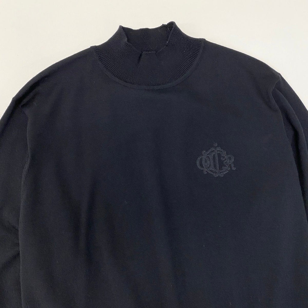 Dior Mock Neck Knit Sweater Logo Embroidery High Gee L Black Wool — view 4