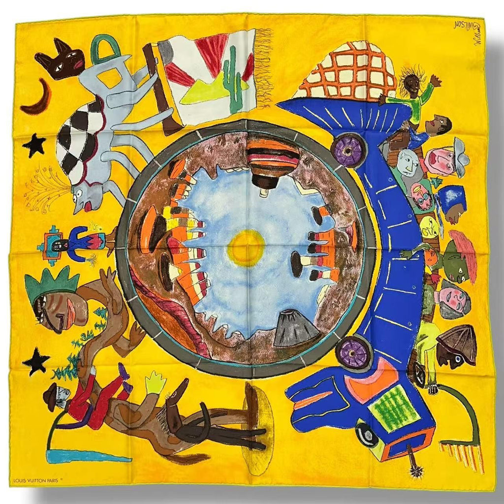 Louis Vuitton Silk Scarf Large le Voyage en Arizona Journey to Yellow