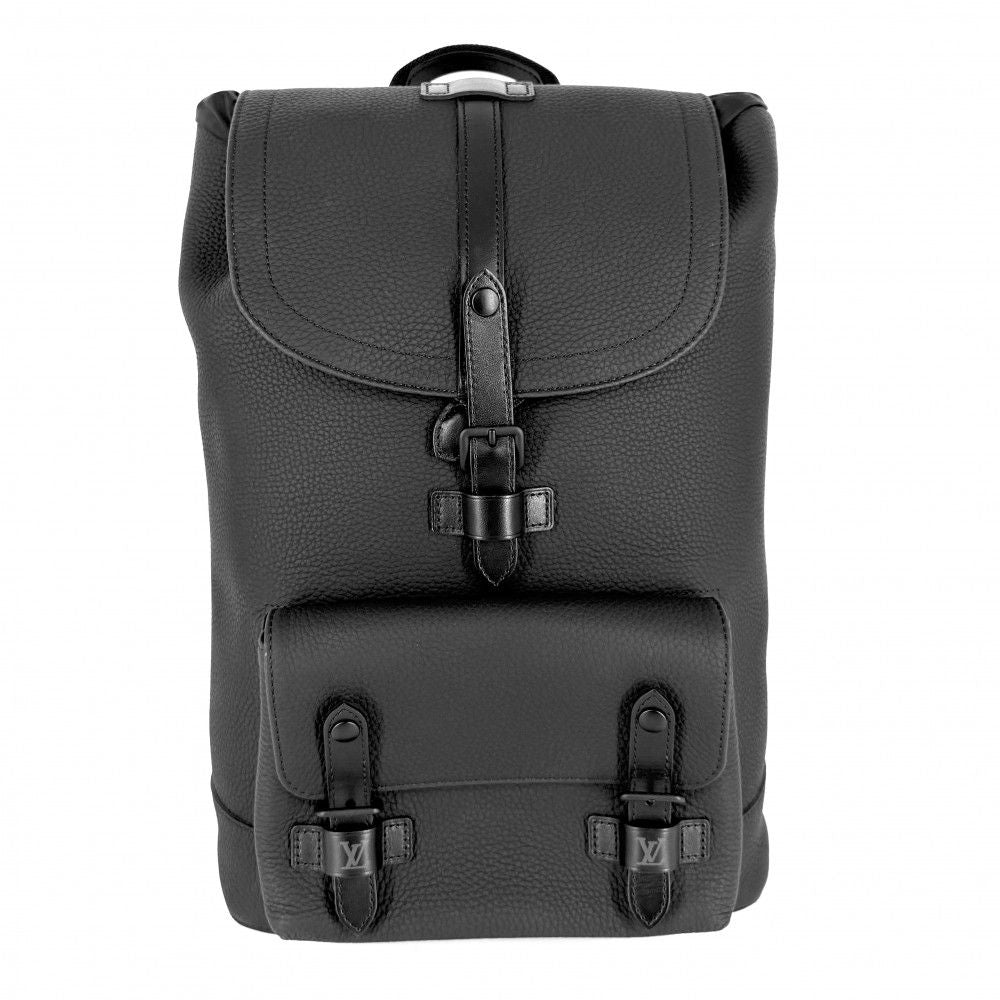 Louis Vuitton Backpack Christopher Slim Taurillon Leather Black Silver