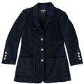 Chanel Tailored Jacket CC Logo 38 Navy Cotton Viscose