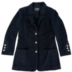 Chanel Tailored Jacket CC Logo 38 Navy Cotton Viscose
