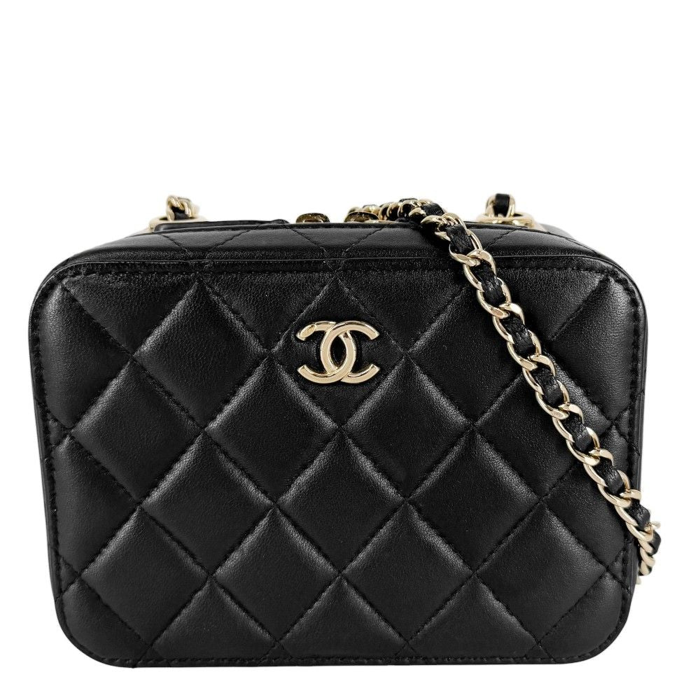 Chanel Shoulder Bag Quilted Mini Logo Chain Crossbody CC Small Lambskin Black