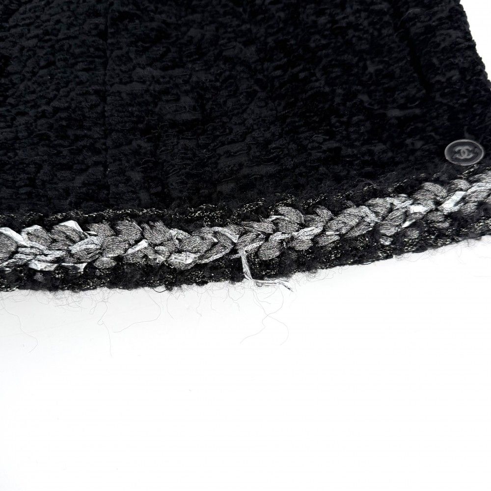 Chanel Collarless Jacket Zip Up 36 Black Silk Acrylic — view 7