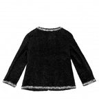 Chanel Collarless Jacket Zip Up 36 Black Silk Acrylic — view 2