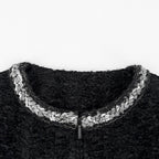 Chanel Collarless Jacket Zip Up 36 Black Silk Acrylic — view 4