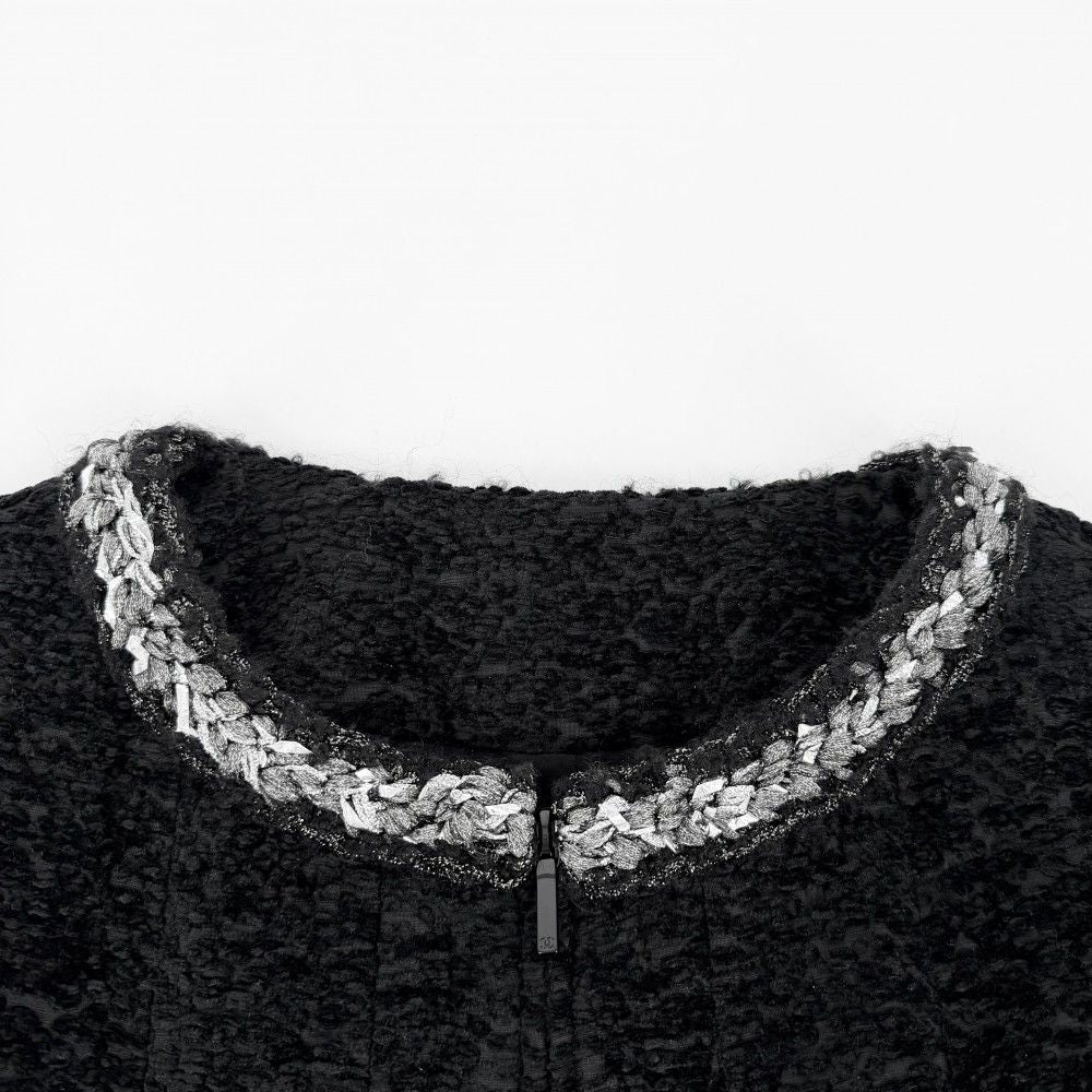 Chanel Collarless Jacket Zip Up 36 Black Silk Acrylic — view 4