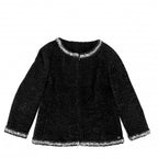 Chanel Collarless Jacket Zip Up 36 Black Silk Acrylic