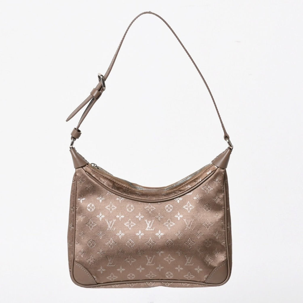 Louis Vuitton Monogram Satin Little Boulogne Shoulder Bag Beige Fabric Silver