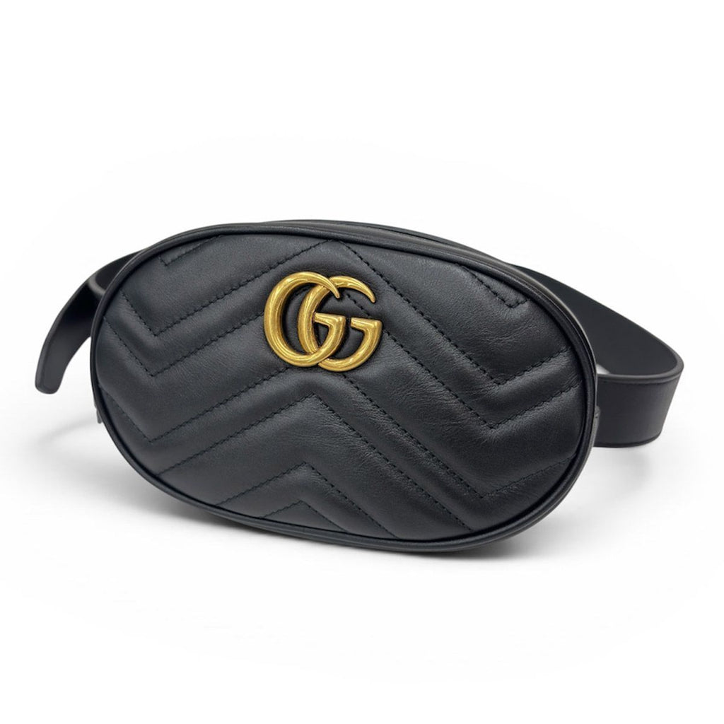 Gucci Waist Bag Belt Pouch Black Gold Clutch Leather GG Marmont