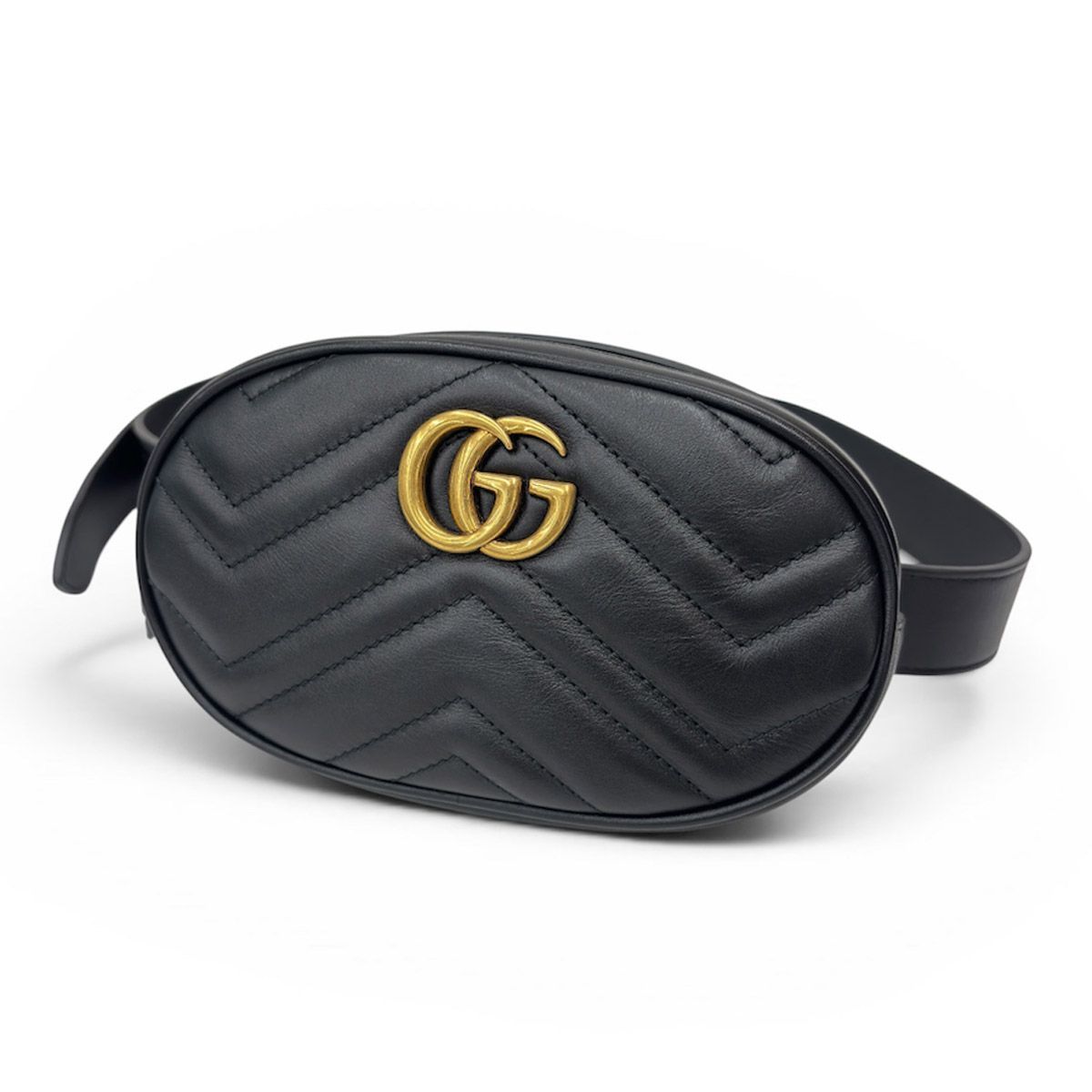 Gucci Waist Bag Belt Pouch Black Gold Clutch Leather GG Marmont
