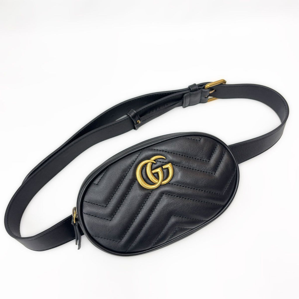 Gucci Waist Bag Belt Pouch Black Gold Clutch Leather GG Marmont — view 2