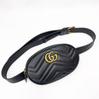 Gucci Waist Bag Belt Pouch Black Gold Clutch Leather GG Marmont — view 2