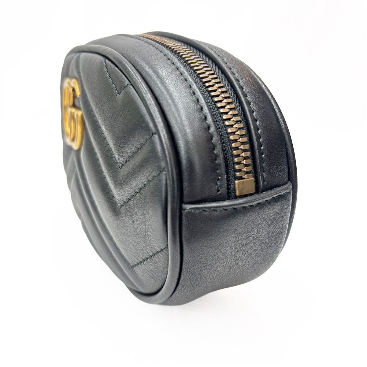 Gucci Waist Bag Belt Pouch Black Gold Clutch Leather GG Marmont — view 8
