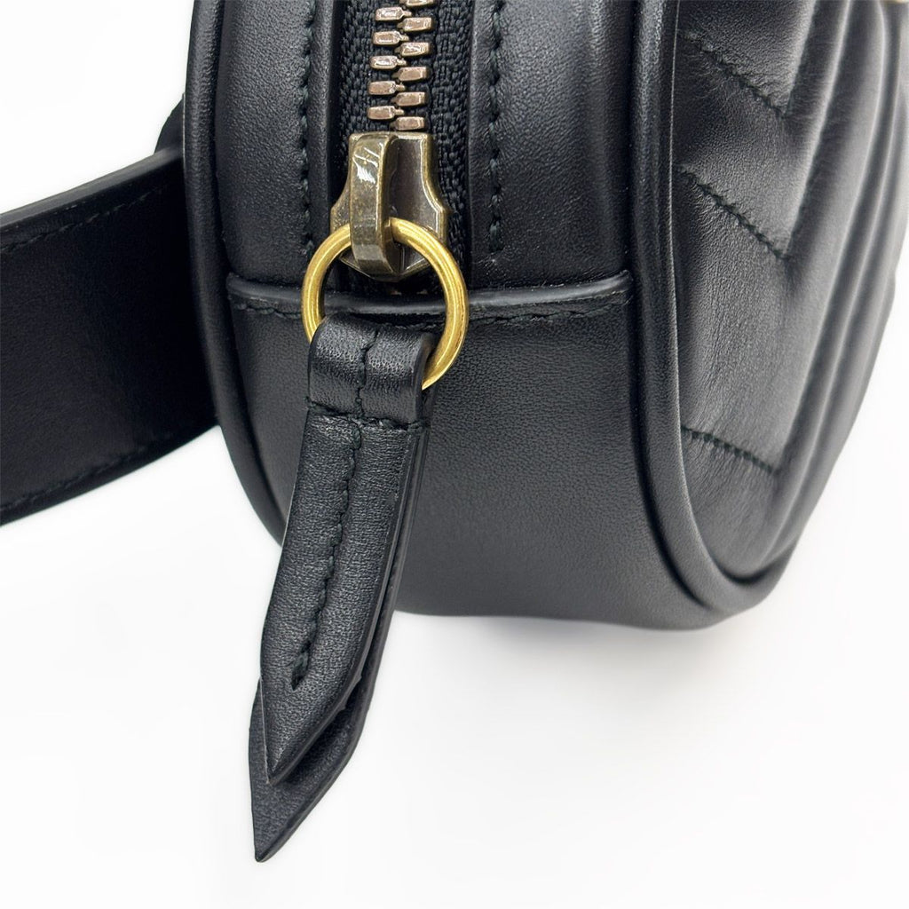 Gucci Waist Bag Belt Pouch Black Gold Clutch Leather GG Marmont — view 7