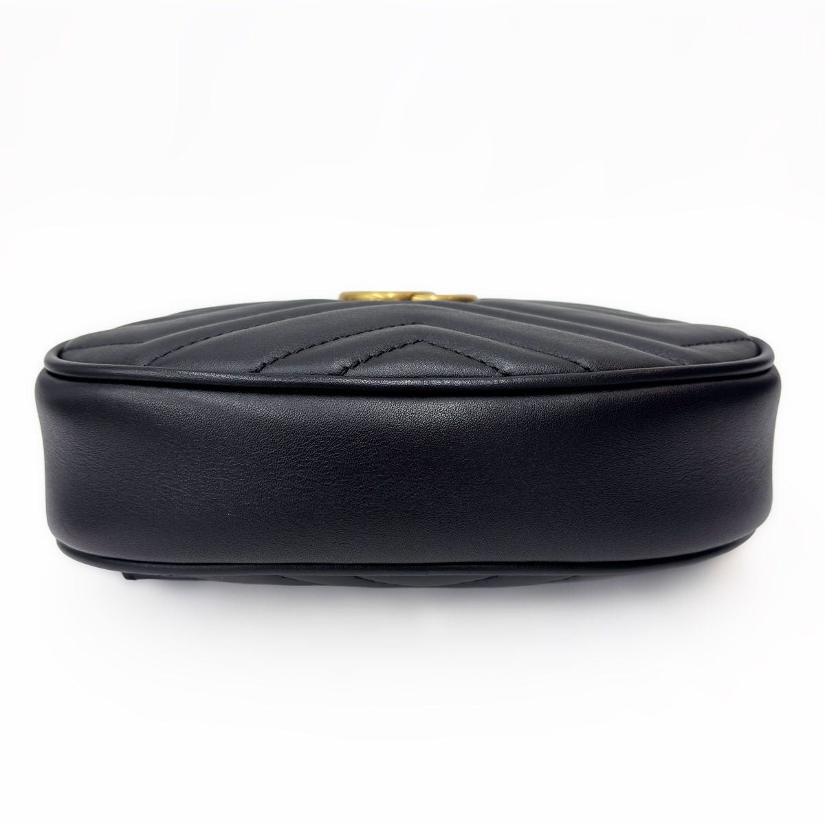 Gucci Waist Bag Belt Pouch Black Gold Clutch Leather GG Marmont — view 6