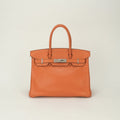 Hermes Birkin 30 Tote Swift Orange Ruthenium Handbag Veau
