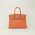 Hermes Birkin 30 Tote Swift Orange Ruthenium Handbag Veau