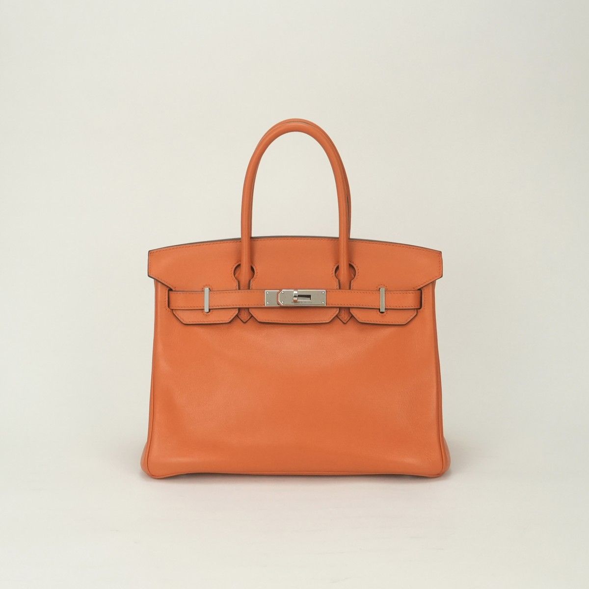Hermes Birkin 30 Tote Swift Orange Ruthenium Handbag Veau