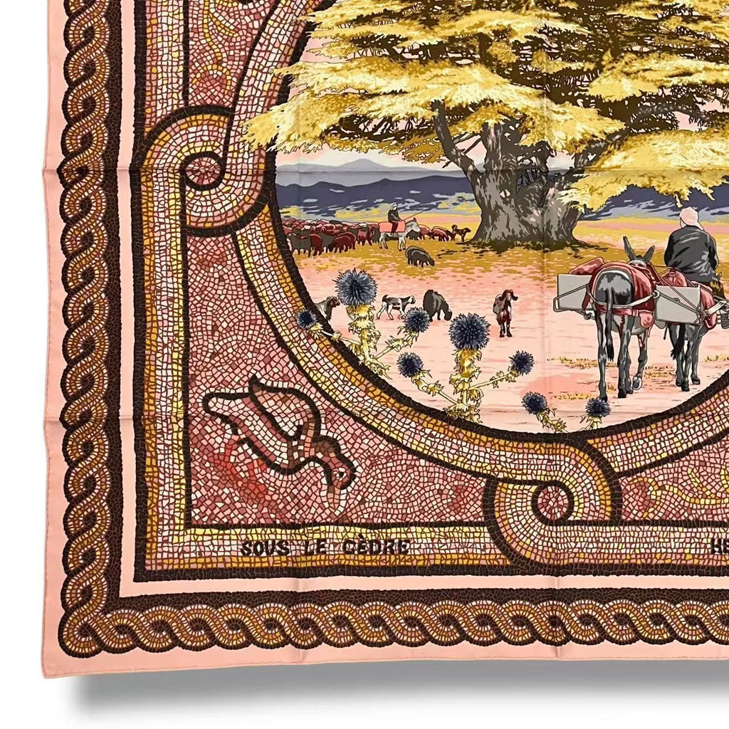Hermes Scarf Silk Carre 90 Sous le Cedre Under Himalayan Cedar Pink — view 5