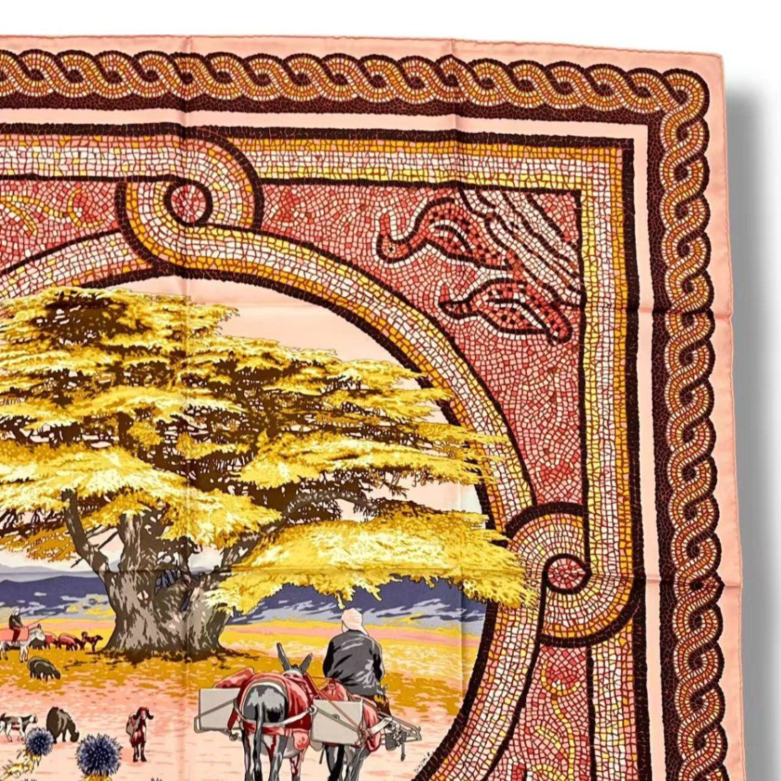 Hermes Scarf Silk Carre 90 Sous le Cedre Under Himalayan Cedar Pink — view 4