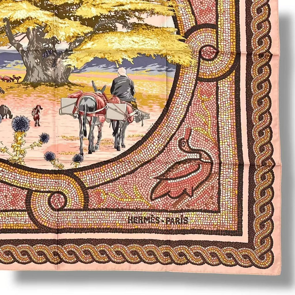 Hermes Scarf Silk Carre 90 Sous le Cedre Under Himalayan Cedar Pink — view 3