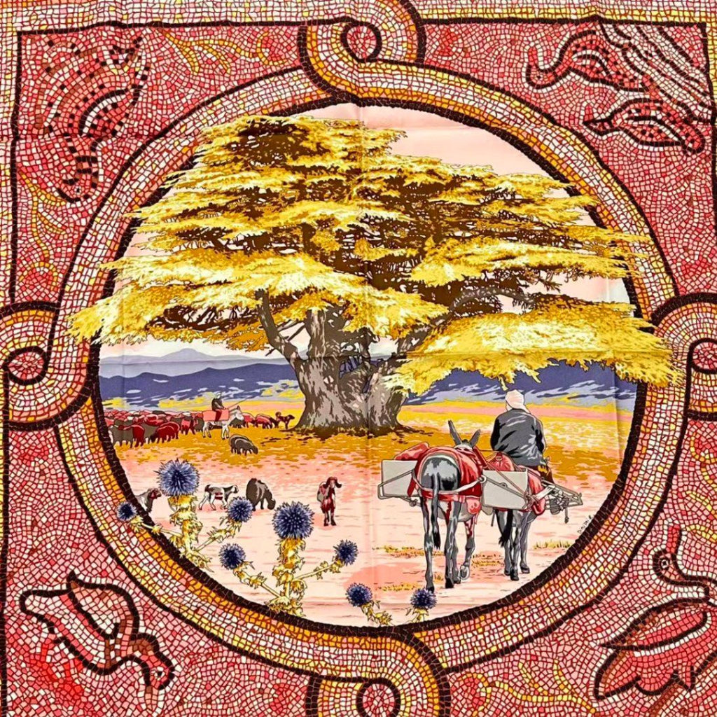 Hermes Scarf Silk Carre 90 Sous le Cedre Under Himalayan Cedar Pink — view 6